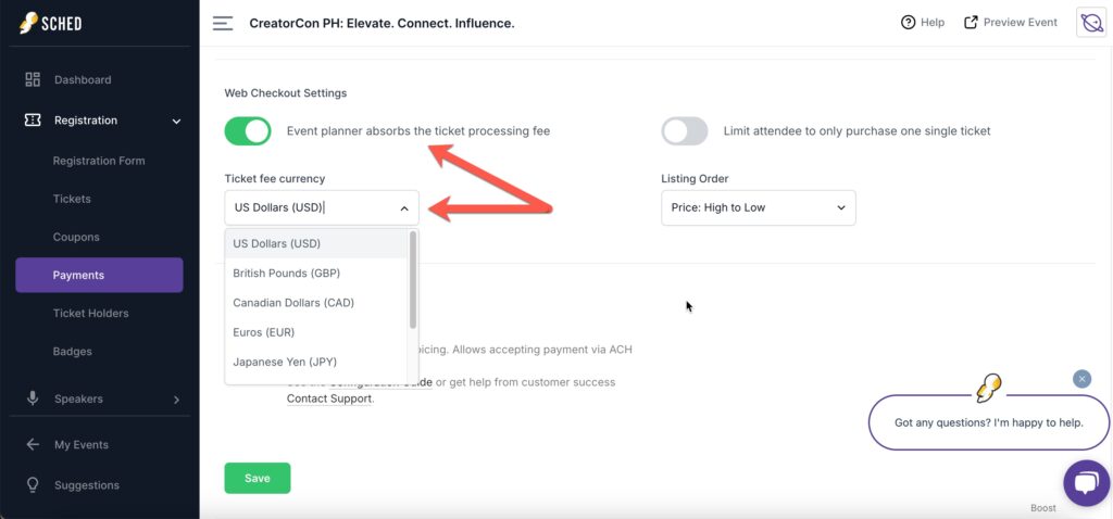 Setting Up Paid Registration (Stripe Configuration) 2 Absorbs Processing Fee