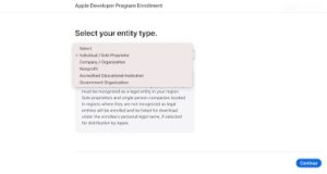 Applying For Developer Accounts 3 Select Your Entity Type